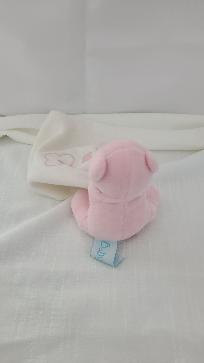 Doudou ours rose mouchoir fleurs babynat - photo numéro 2
