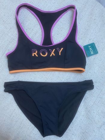 maillot de bain deux pièces Roxy active S noir rose et orangé 