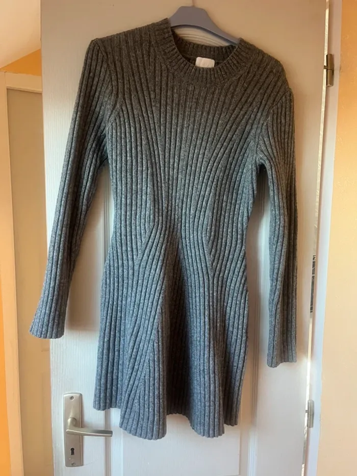 robe en maille côtelé gris chiné - photo numéro 2
