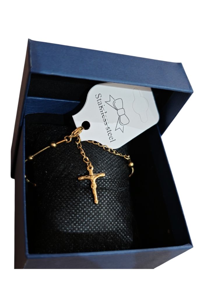 Bracelet acier inoxydable vierge miraculeuse et croix chrétienne - photo numéro 2