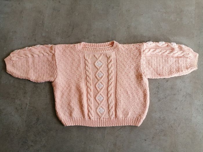 Pull coton tricoté main 2/4 ans