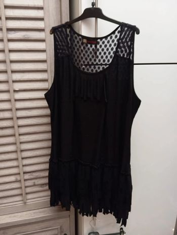 Tee-shirt long/tunique sans manche noir fantaisie Purplerose L