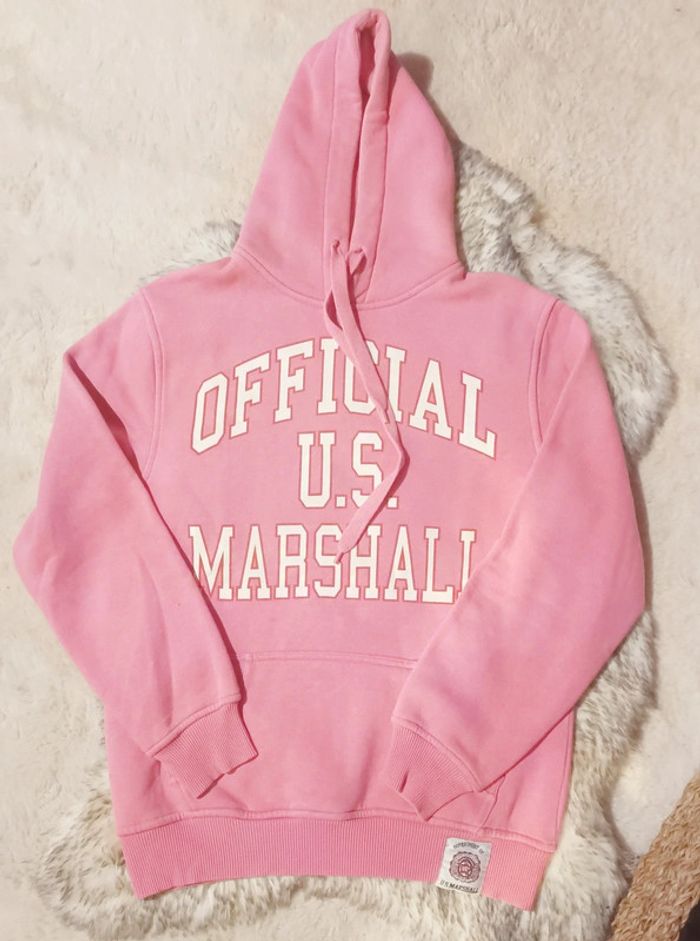 Superbe sweat à capuche U.S Marshall rose Bonbon - photo numéro 2