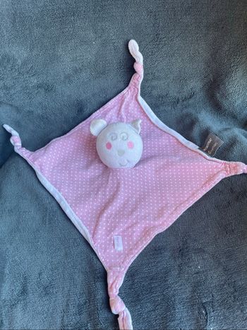 Doudou plat ours blanc rose pois noeud Orchestra Prémaman