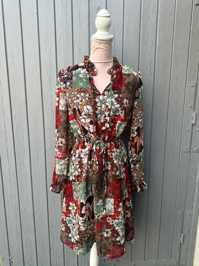 Robe manches longues fleurie colorée doublée 40/L
