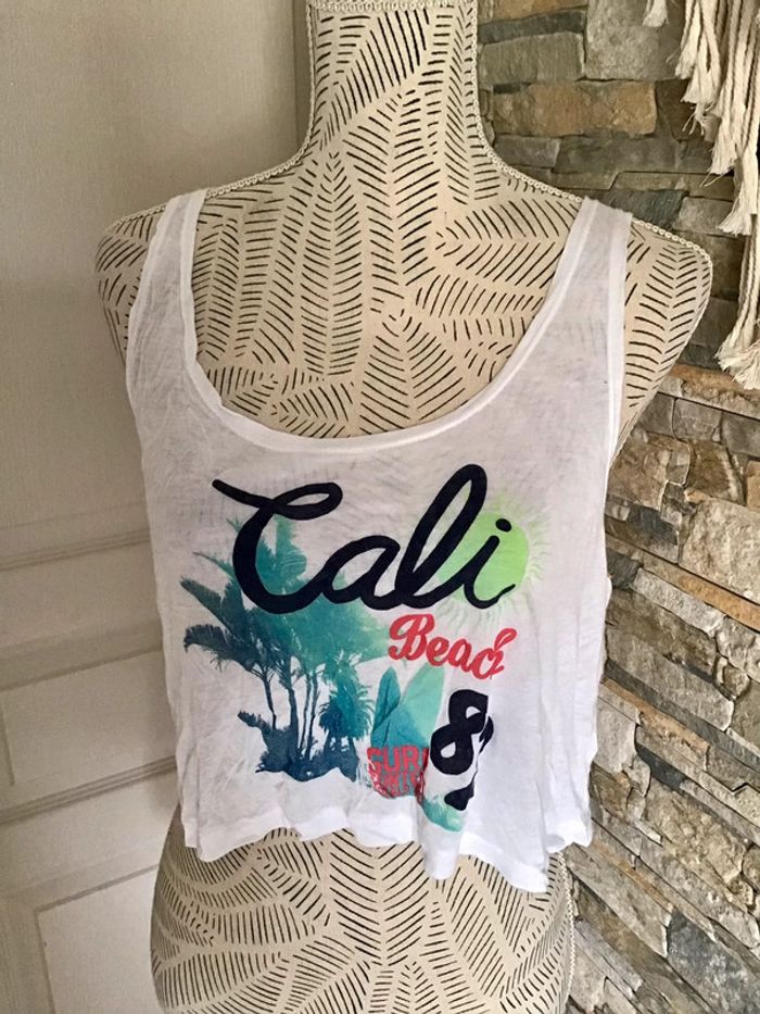 Top court blanc a motif taille L - photo numéro 2