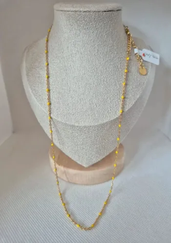Collier gigi C zag acier inoxydable perles jaunes 50cm + 5cm