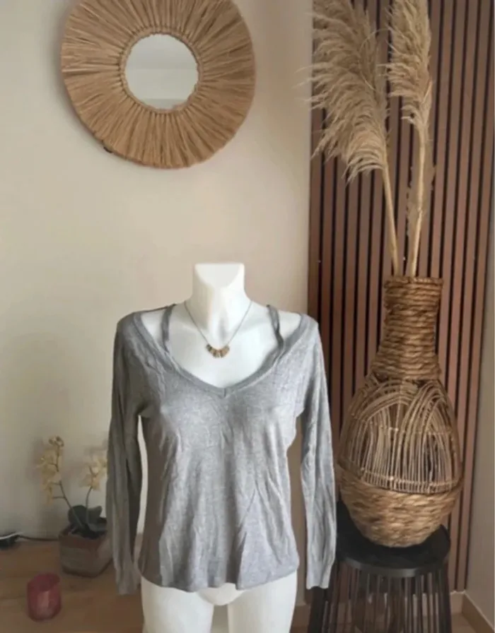 Pull gris soie et cachemire - photo numéro 2