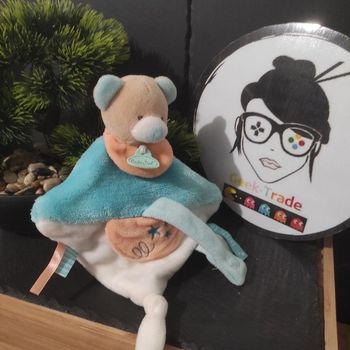 doudou baby nat bn0133 attache super tetine sucette ours marron bleu blanc orange étoile