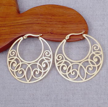 Créoles rondes 40 mm fleurs doré à l'or fin 14 carats