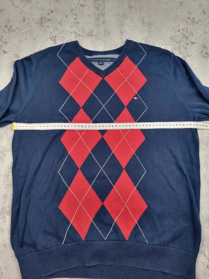 Pull col v Tommy Hilfiger bleu/rouge, L Hommes - photo numéro 10