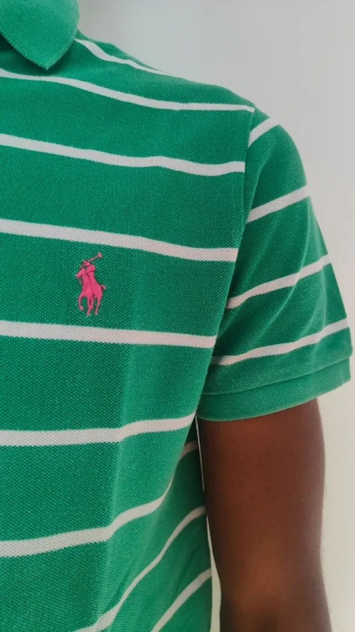 Polo Ralph Lauren à rayures vert et blanc taille M - photo numéro 2