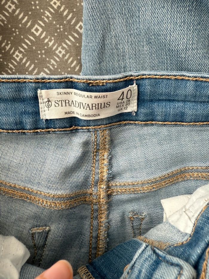 Jean slim skinny taille haute bleu clair délavé uni basique simple - photo numéro 5