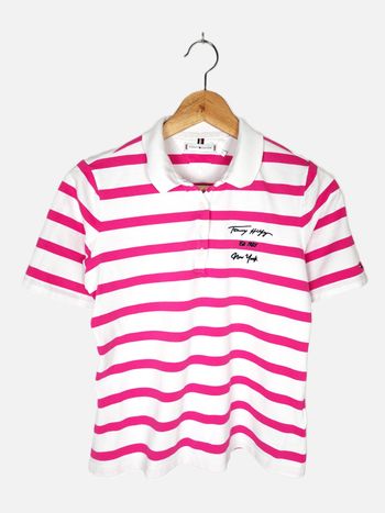 Polo Tommy Hilfiger Manches Courtes Rose Rayé Blanc Taille S