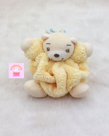 Peluche doudou ours boule plume jaune petit modèle 11 cm KALOO 1998-2008 attache