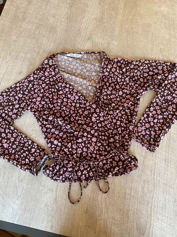 Haut cache-cœur fleuri rose & marron