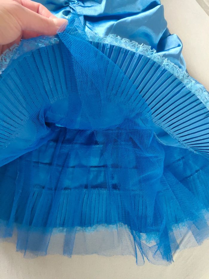 Robe bustier drapée bleue vintage à sequins - photo numéro 7