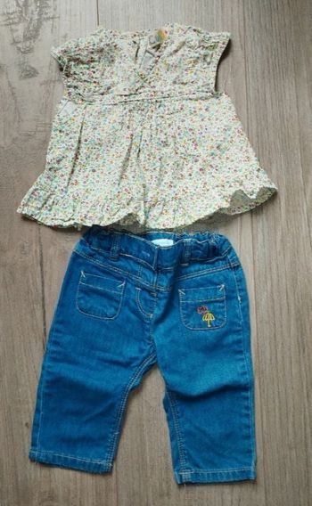 Jean et blouse fleurie Culbuto 6 mois