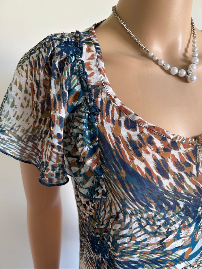 Blouse blanche et imprimée à manches courtes Morgan taille S TBE - photo numéro 4