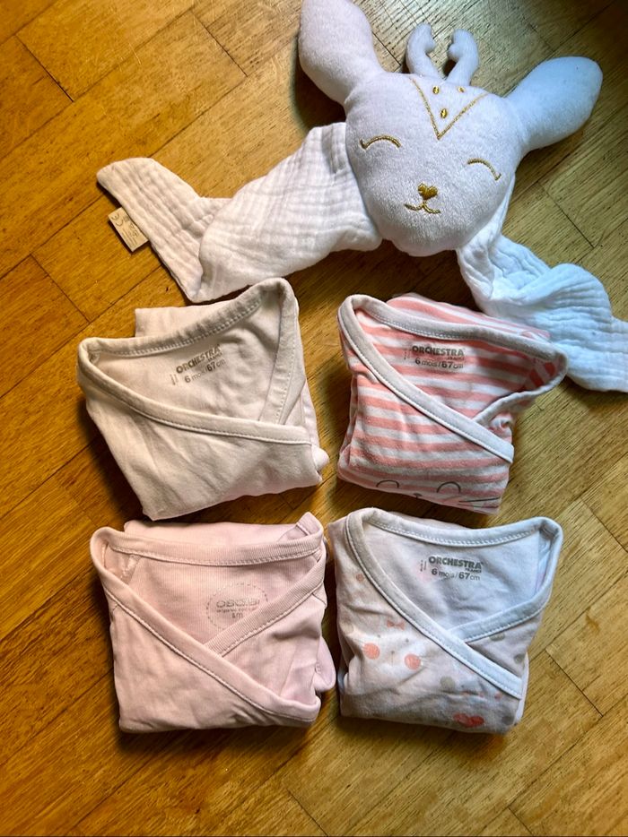 Lot 4 Bodies Bébé Fille 6 Mois Orchestra - Manches Longues Cache-Cœur - photo numéro 2