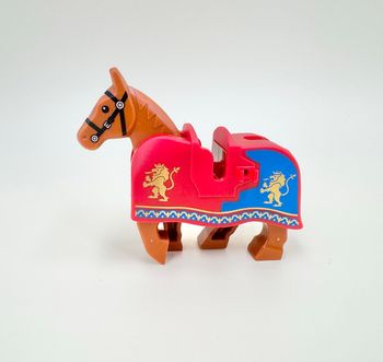 Lego Animaux Castle / City : Cheval marron orangé et sa barde rouge - NEUF