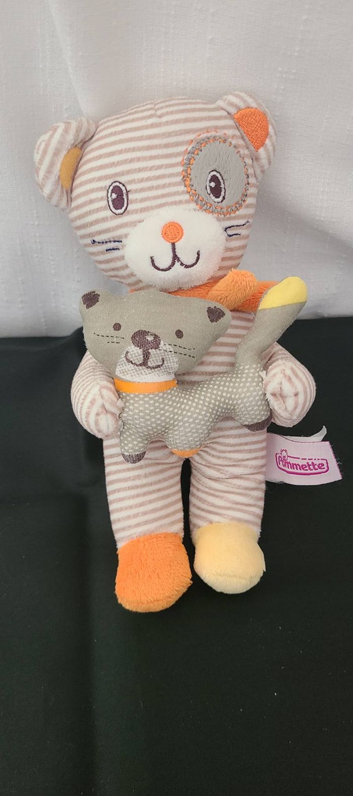 Doudou ours pommette rayé avec petit chat. - photo numéro 4