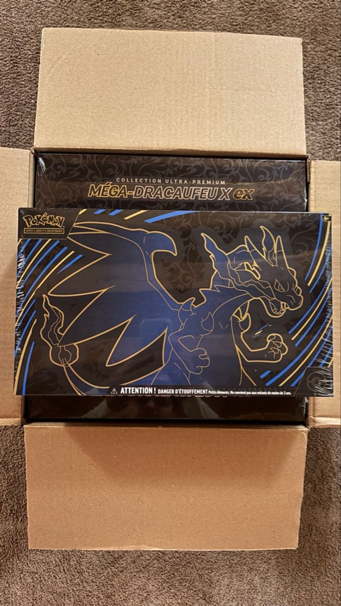 Carton case ouverte coffret Pokemon collection ultra-premium upc méga-dracaufeu x ex - photo numéro 3