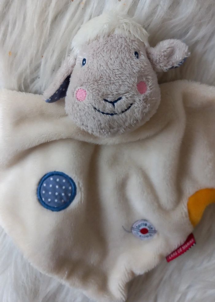 Doudou plat losange mouton blanc et bleu à pois - Terre de marins - photo numéro 2