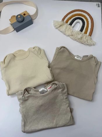 Lot de 3 bodys bébé unisexe longues manches Zara et Petit Beguin 6 mois, 68 cm