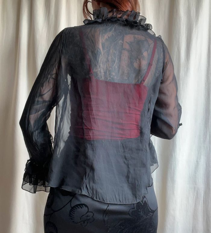 Blouse à nouer transparente col froufrou Vampire Goth vintage 90s - Taille S/M/L - photo numéro 3