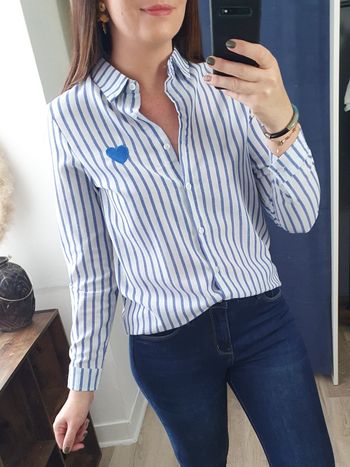 Chemise rayée coeur bleu/blanc Taille S/M