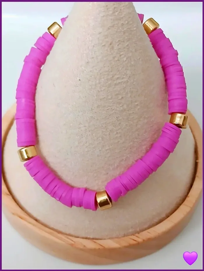 Bracelet perles heishi violet et doré femme -tendance été