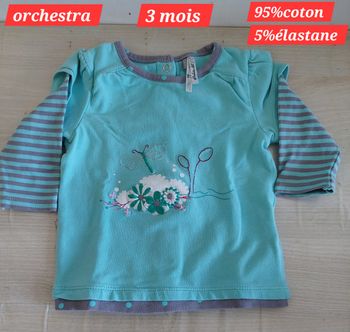 Haut bleu et gris fille 3 mois 