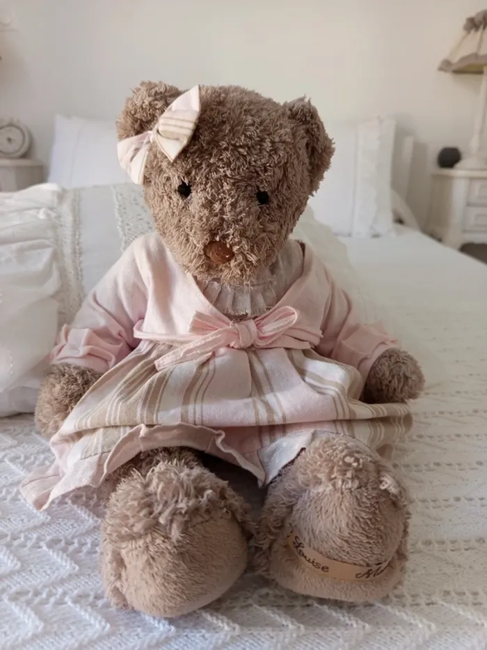 Ourson look vintage robe beige et rose Louise Mansen - photo numéro 3