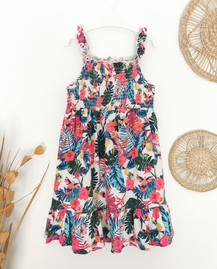 Robe d'été tropicale fleurie perroquet volantée et smockée C&A 5 Ans - photo numéro 1