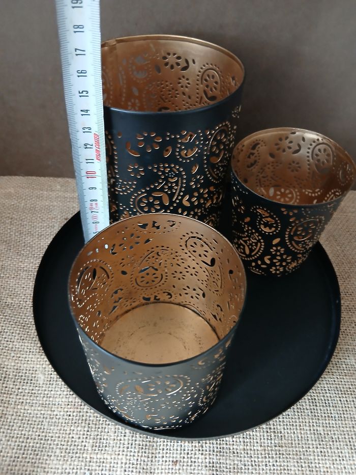 Lot de 3 photophores et plateau doré - photo numéro 4