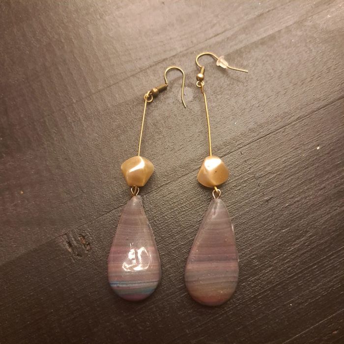 Boucles d'oreilles pendante avec pâte polymere multicolore bariolé - photo numéro 9