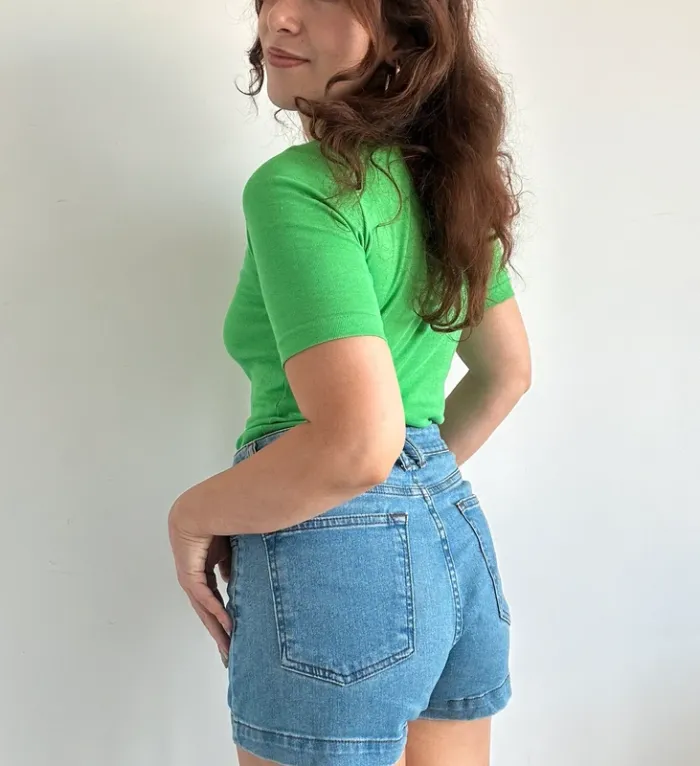 T-shirt manches courtes moulant vert vintage années 70 taille S - photo numéro 3