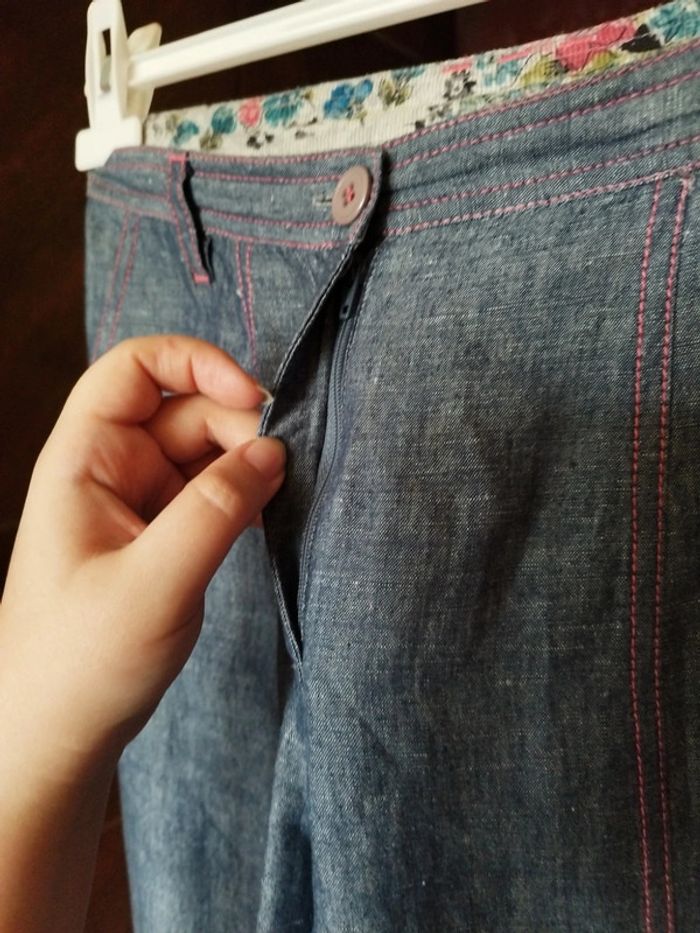 Pantacourt bleu rose vintage style denim y2k 38 - photo numéro 8