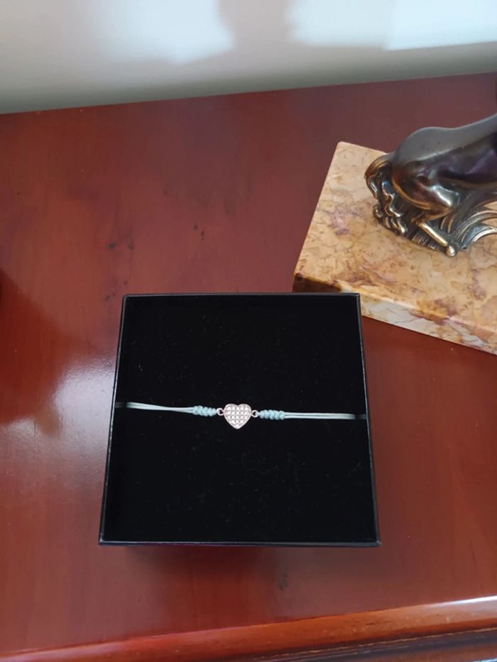 Bracelet réglable bleu turquoise et cœur en argent 925 - photo numéro 2