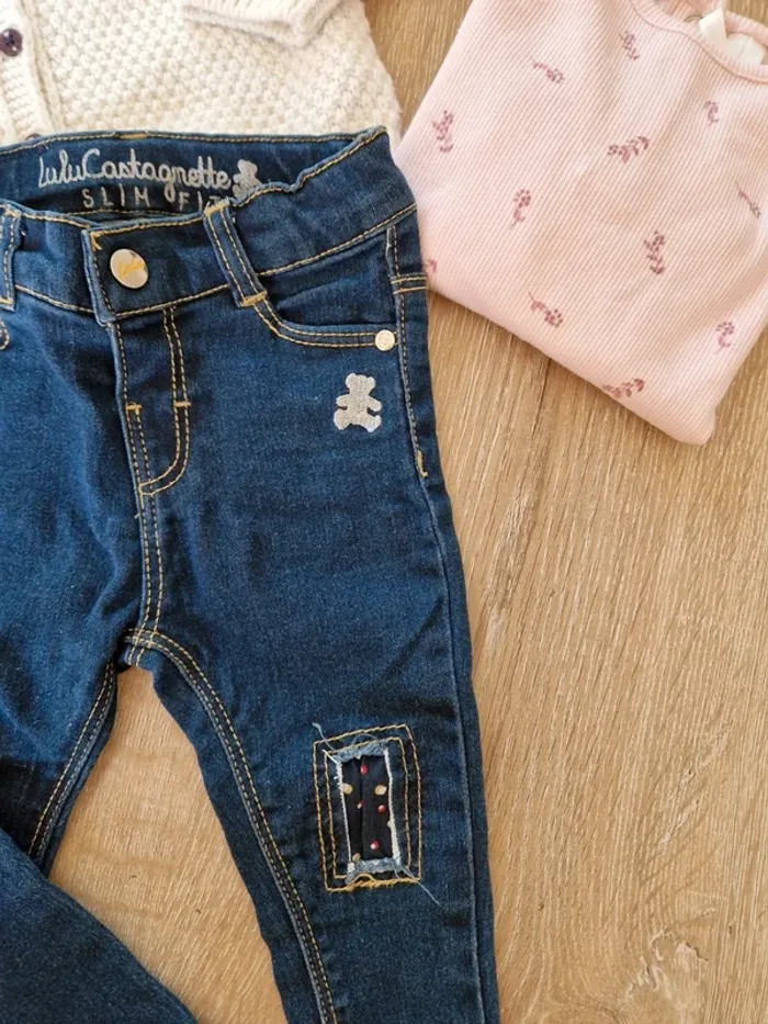 Ensemble t-shirt gilet et jean lulu castagnette bébé fille 18 mois - photo numéro 2