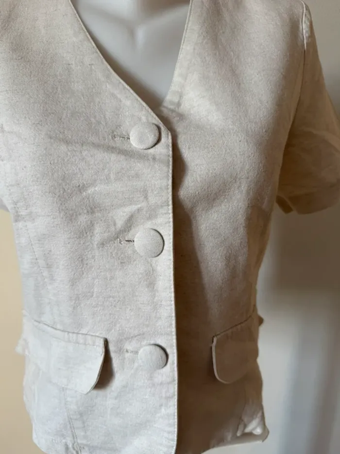 Chemisier vintage beige en lin en très bon état taille 38 - photo numéro 3