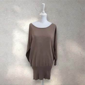 Robe pull oversize coton et soie beige avec strass taille S