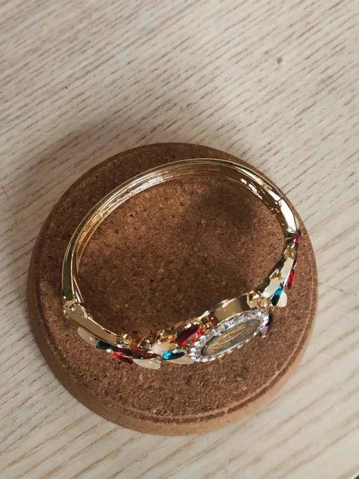 Montre dorée à fleurs multicolores ornées - photo numéro 3
