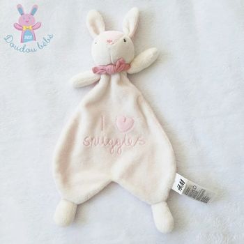 Doudou plat Lapin blanc rose "I love snuggles" cœur H&M