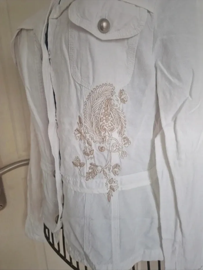 Jolie veste cintré blanche 55% lin femme my collection taille M/38 - photo numéro 4