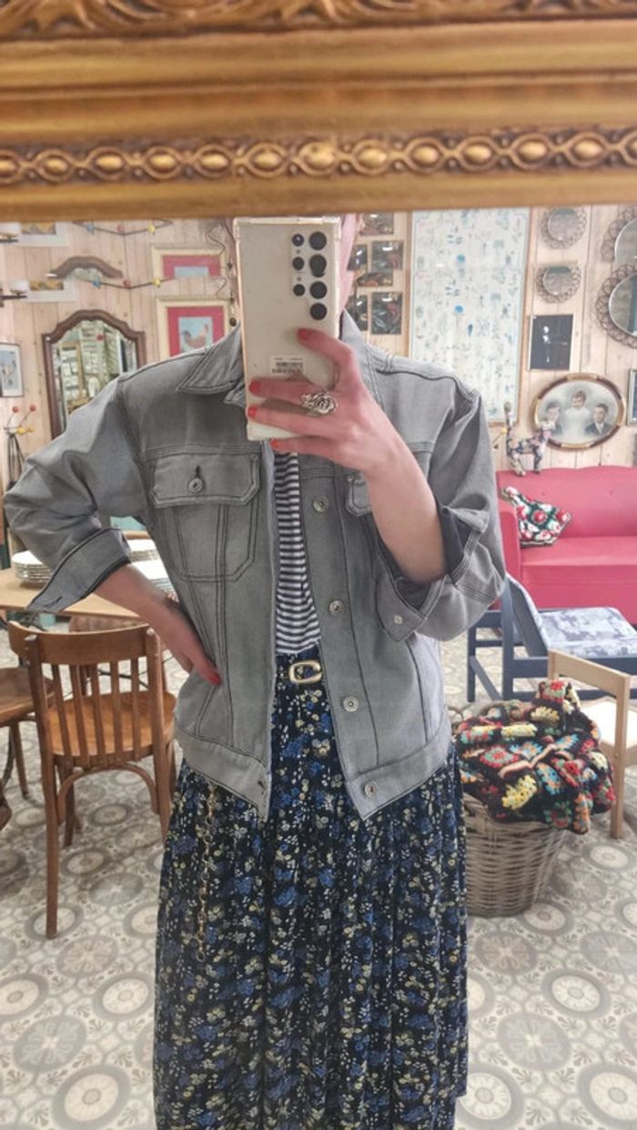 Veste en jean vintage 90s gris métallisée - photo numéro 5