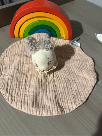 Doudou Lange Rond Lapin Fourrure Vieux Rose Après La Pluie MOULIN ROTY