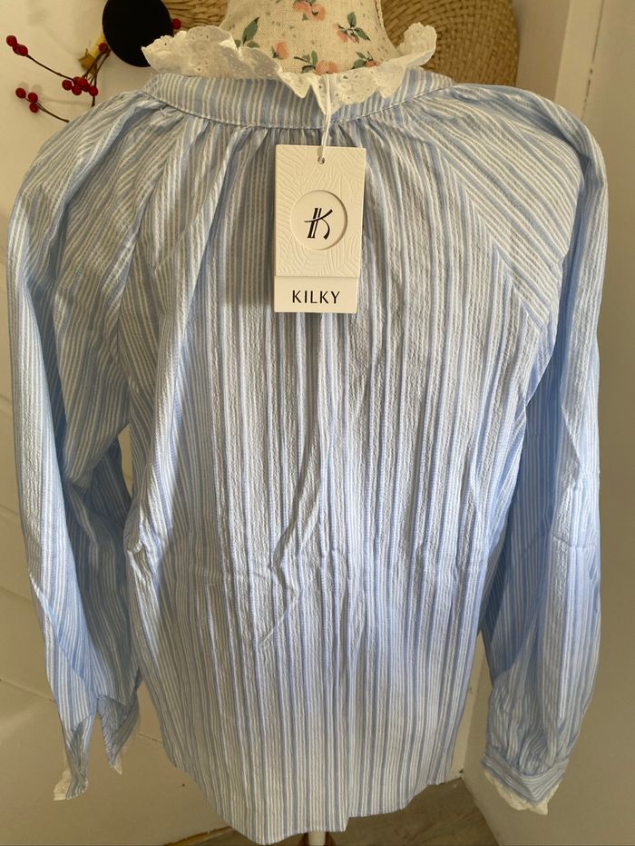 Chemise rayée bleu/blanc avec dentelle – Taille L – Neuve avec étiquette - photo numéro 6