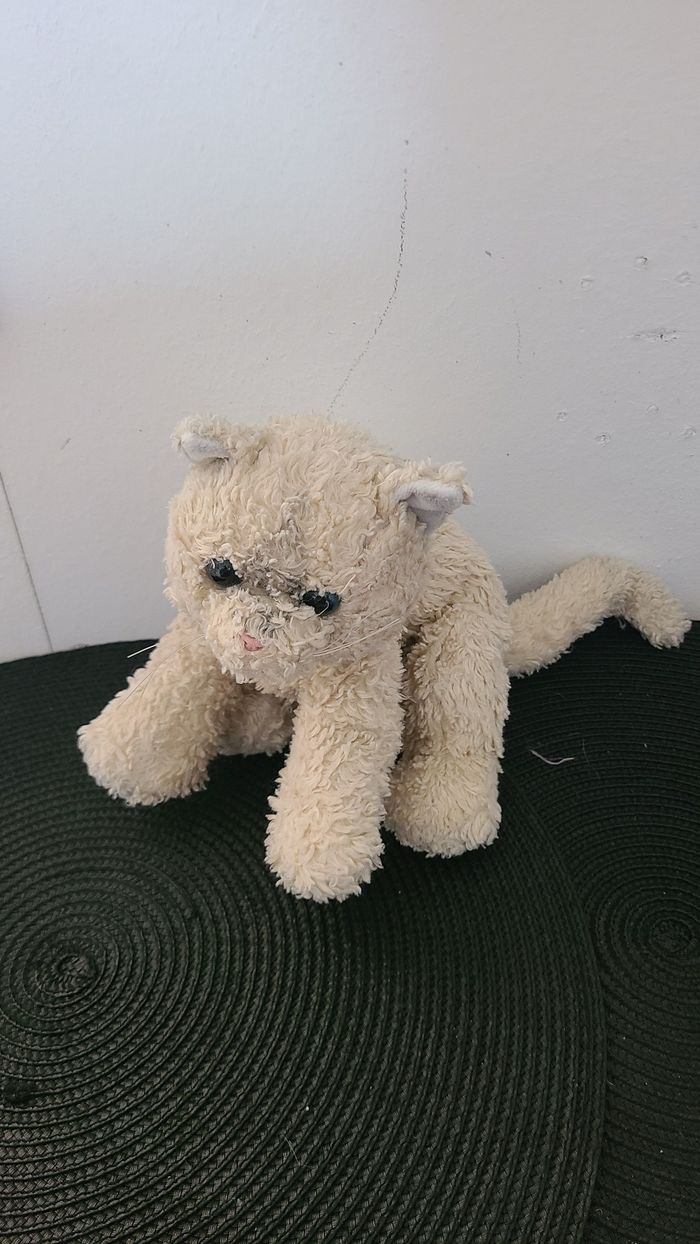 doudou chat bouclette crème gund